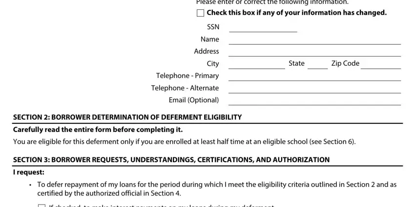 in school deferment waiver form empty spaces to complete