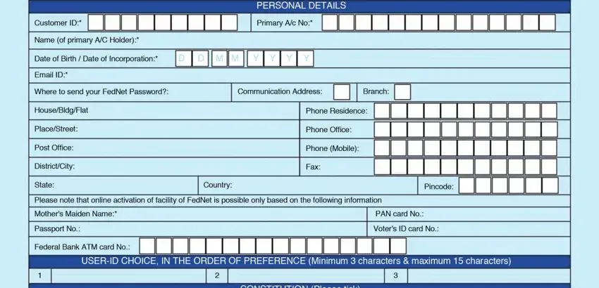 filling out fednet mobile banking registration step 1