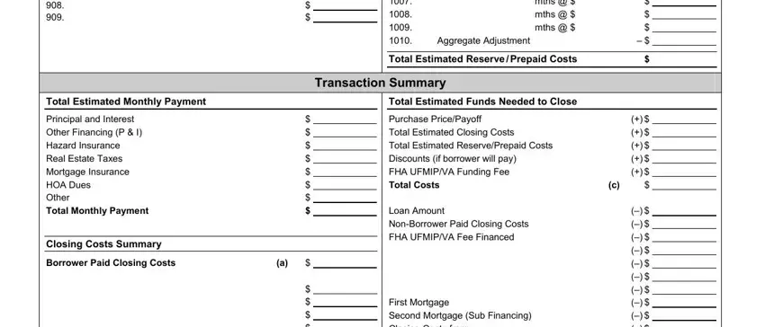Filling in fees worksheet stage 3
