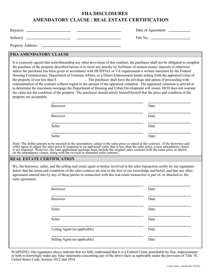 Fha Amendatory Clause Form first page preview