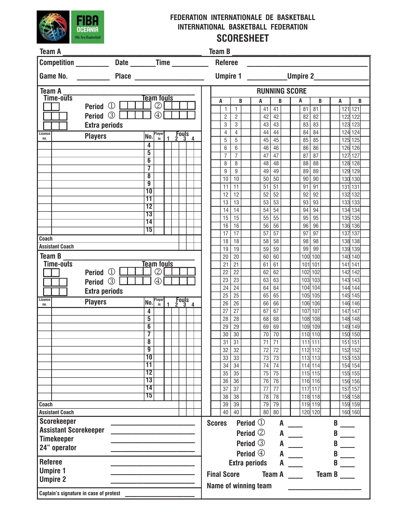 Fiba Basketball Score Sheet PDF Form FormsPal