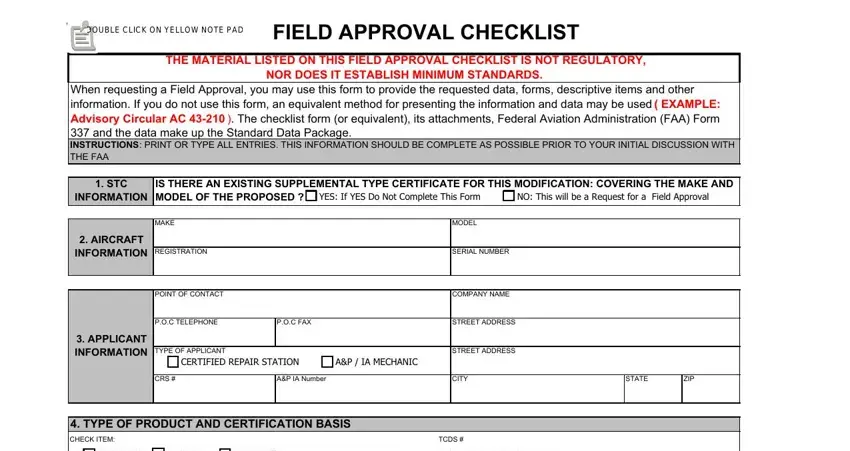 entering details in field approval checklist step 1