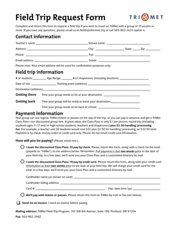 Field Trip Request Form Preview