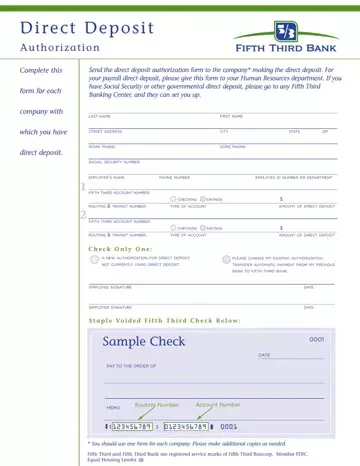 Fifth Third Bank Direct Deposit Form Preview