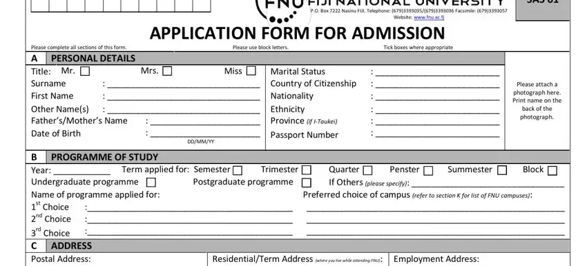 entering details in fnu admission form part 1