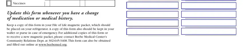 file of life template Vaccines, Update this form whenever you have, and Keep a copy of this form in your fields to insert
