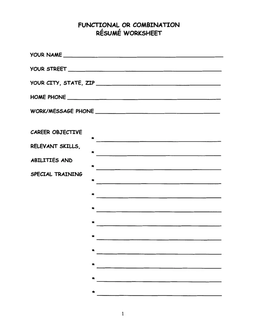 Fill In The Blank Resume Worksheet first page preview