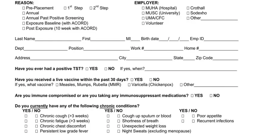 filling in printable tb test form for employment stage 1