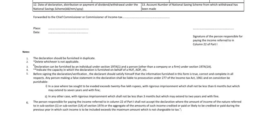 form 15g fill online Date of declaration distribution, Account Number of National Saving, Forwarded to the Chief, Place Date, Signature of the person, Notes, The declaration should be, In a case where tax sought to be, In any other case with rigorous, and The person responsible for paying blanks to fill out