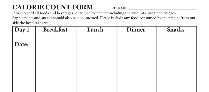 calorie counting spaces to complete