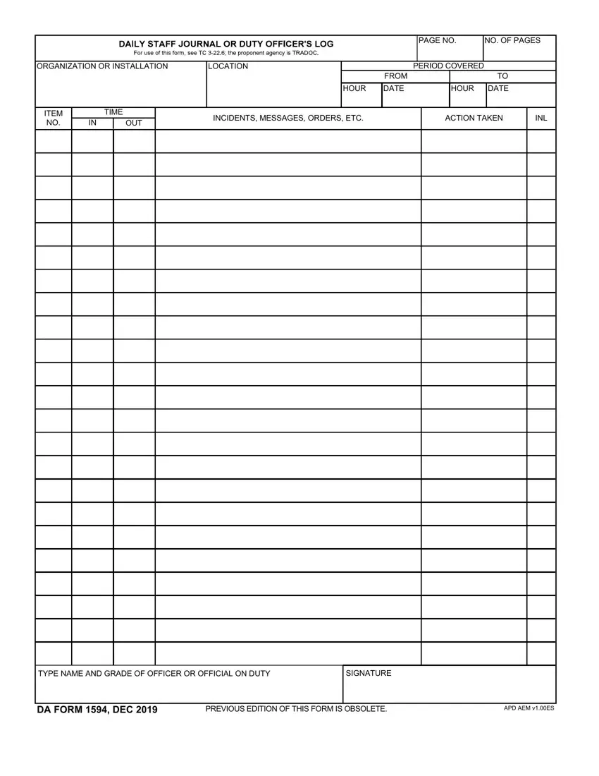 Fillable Da Form 1594 first page preview