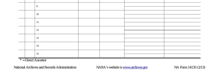tree forms fill blank Direct Ancestor, National Archives and Records, NARAs website is wwwarchivesgov, and NA Form fields to insert