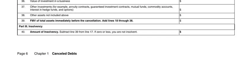 Entering details in cancellation of debt 1040 form insolvency step 3