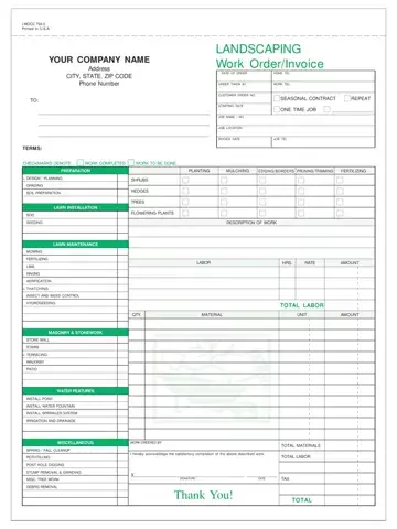 Fillable Landscaping Invoice Preview