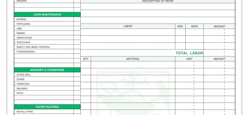 Entering details in invoice for landscaping step 2