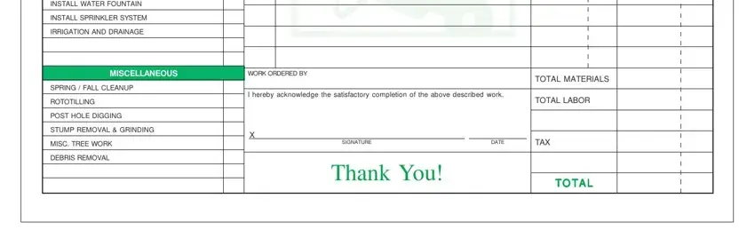 Entering details in fillable landscaping invoice template part 3