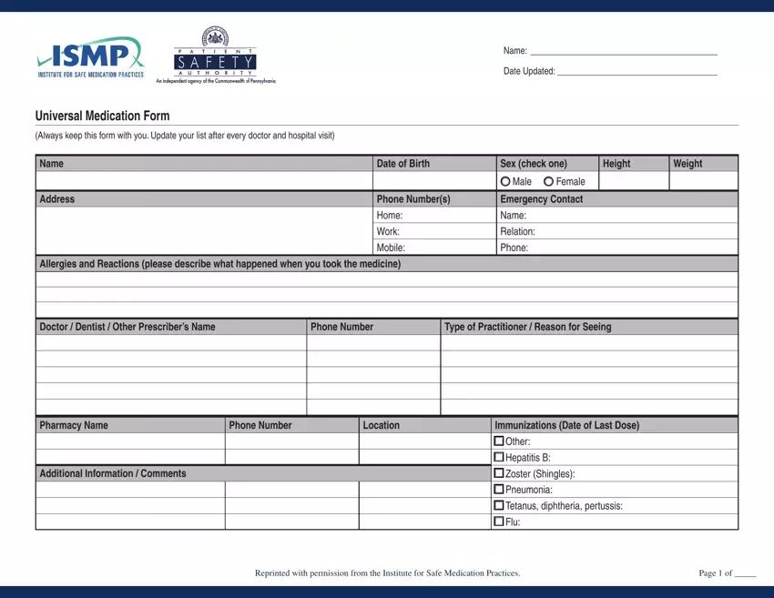 Fillable Medication Form first page preview