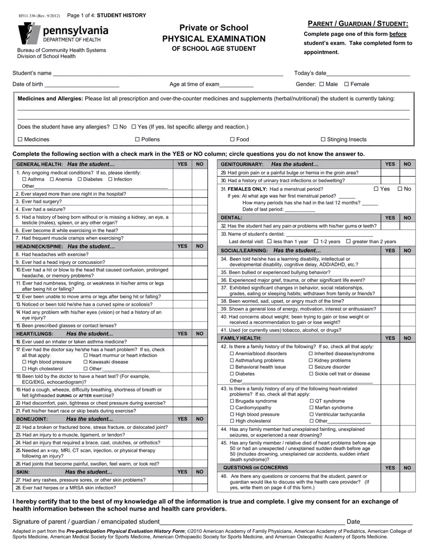 Fillable Physical Exam Form first page preview