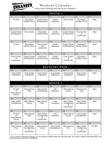 Fillable Workout Calendar Preview