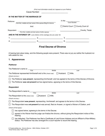 Final Divorce Decree Form Preview