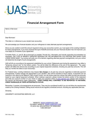 Financial Arrangements Form Completed Preview