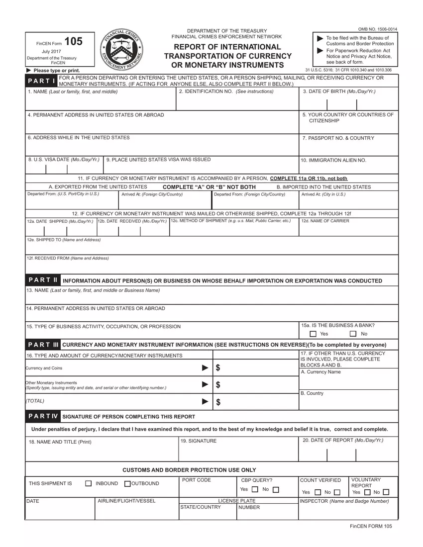 Fincen Form 105 first page preview