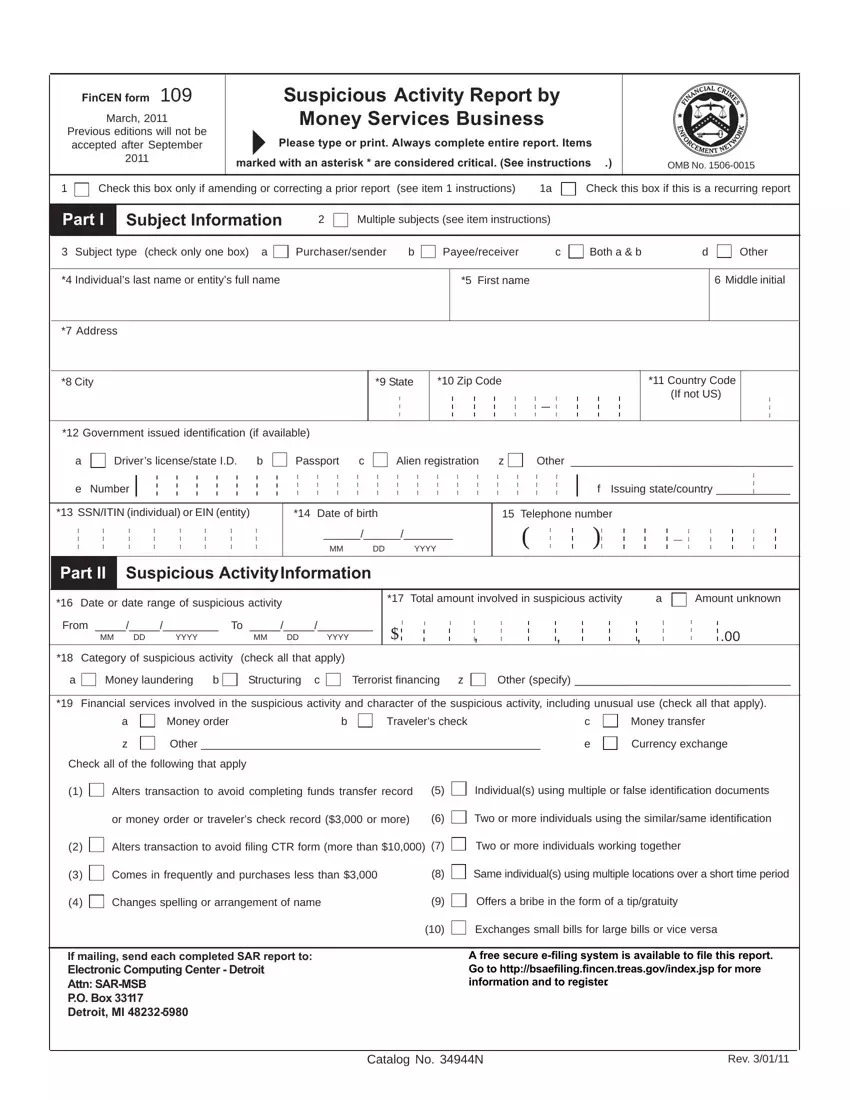 Fincen Form 109 first page preview