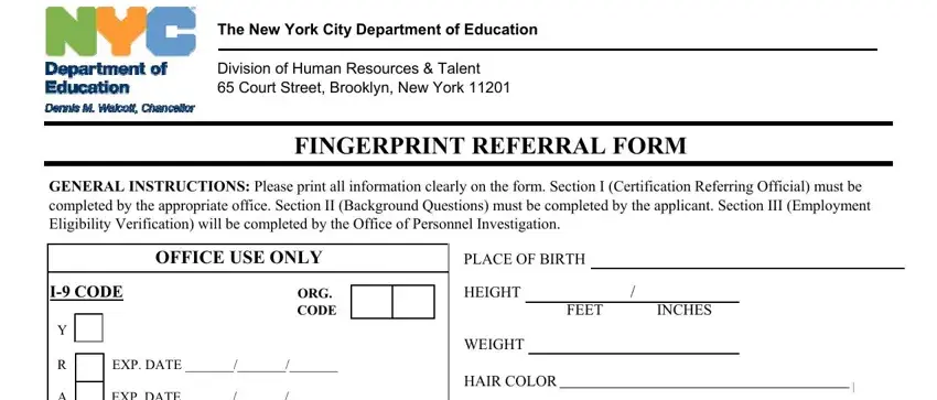 part 1 to filling in nyc doe fingerprint referral form
