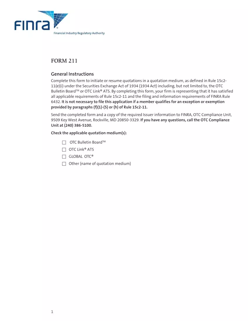Finra Form 211 first page preview