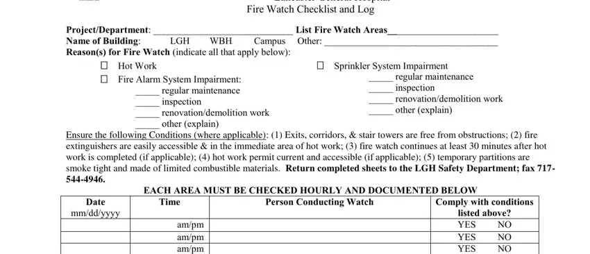 completing fire watch forms step 1