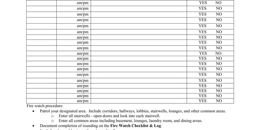 Filling in fire watch forms stage 2