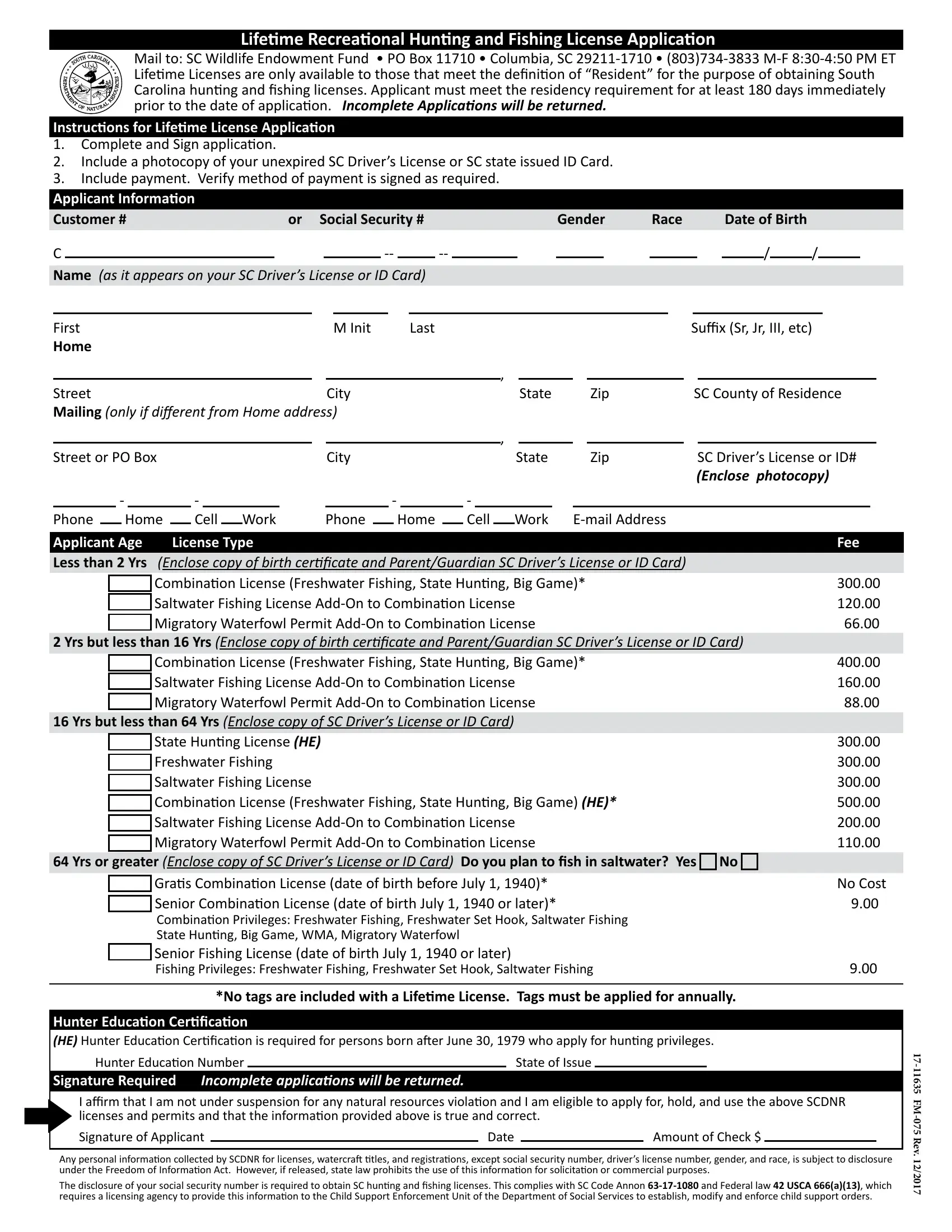 Fishing License Application Form Preview