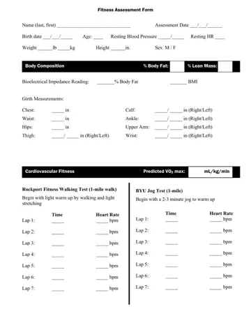 Fitness Assesment Form Preview