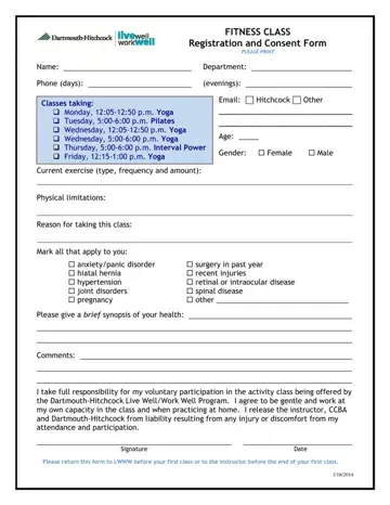 Fitness Class Registration Form Preview