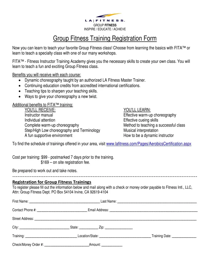 Fitness Registration Form first page preview