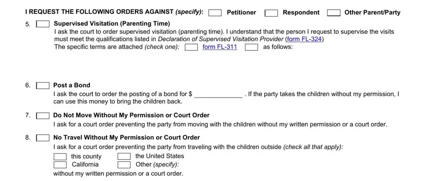 request child form domestic violence, Explain your answers to item d, has a criminal record, Form Adopted for Mandatory Use, REQUEST FOR CHILD ABDUCTION, Page 1 of 2, and Family Code fields to insert