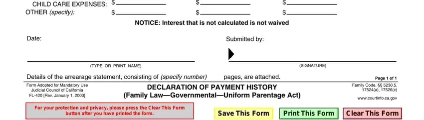 california payment history Date, Submittedby, TYPEORPRINTNAME, SIGNATURE, PageofFamilyCodeac, wwwcourtinfocagov, LauraLynnMorgan, and MorganILoveYou fields to complete