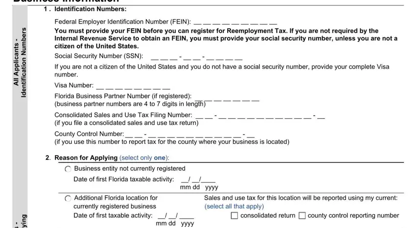 florida business tax application dr 1 fields to fill in