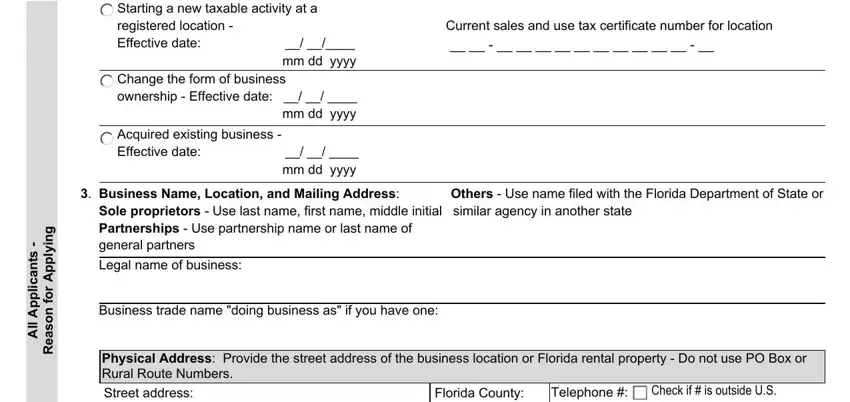 step 3 to entering details in florida business tax application dr 1