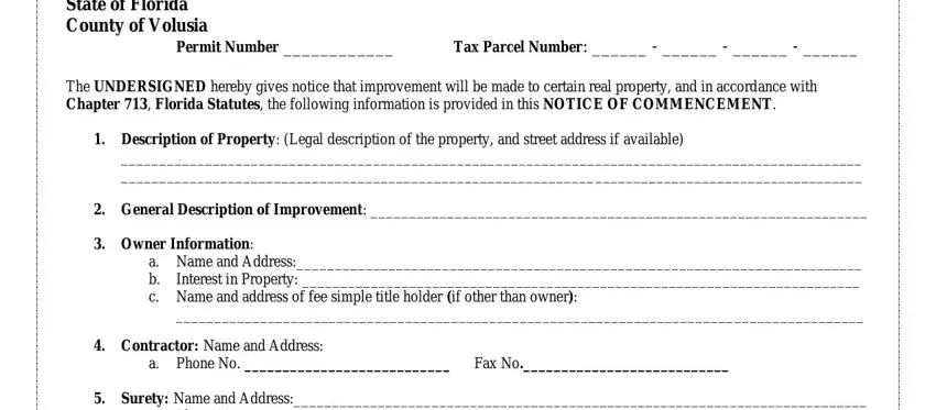 filling out fl notice of commencement form step 1