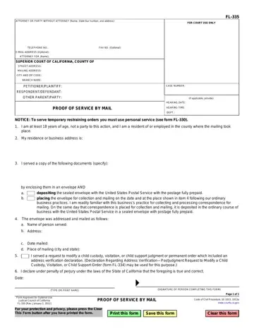 FL-335 Form Proof of Service Preview