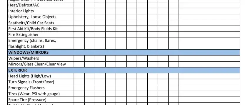 dot pre trip inspection form pdf VEHICLE INSPECTION PRESTART UP fields to complete