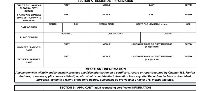 florida birth certificate application form pdf empty fields to consider