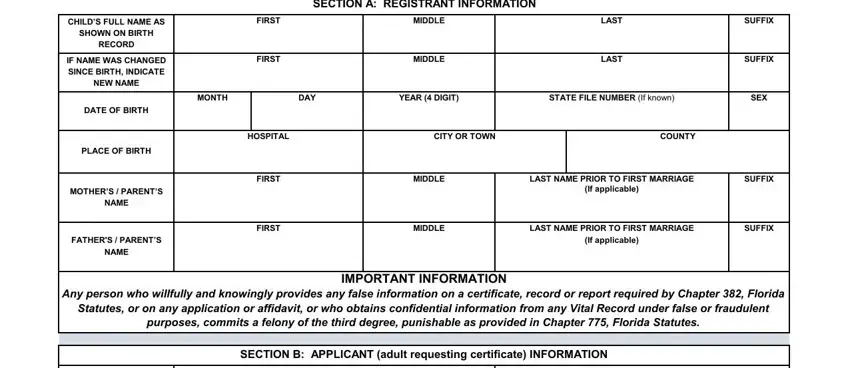 florida birth certificate sample empty fields to consider