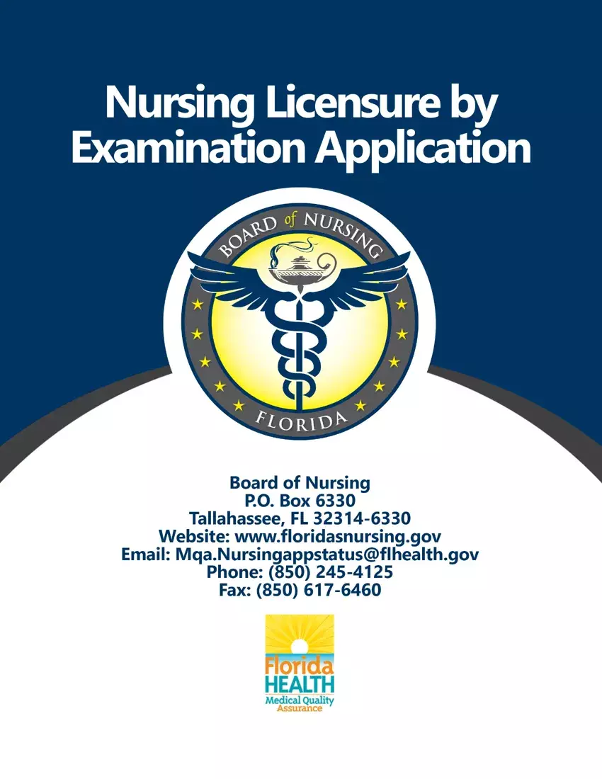 Florida Board Nursing Application first page preview