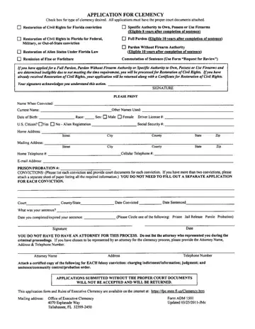 Florida Clemency Application Form Preview