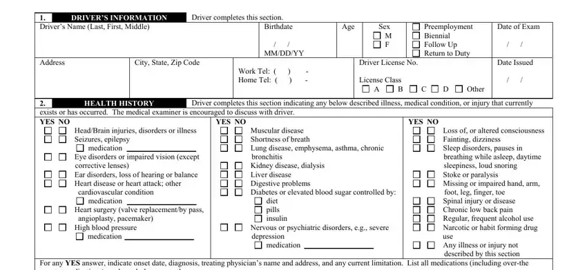 dot medical card form fields to fill out