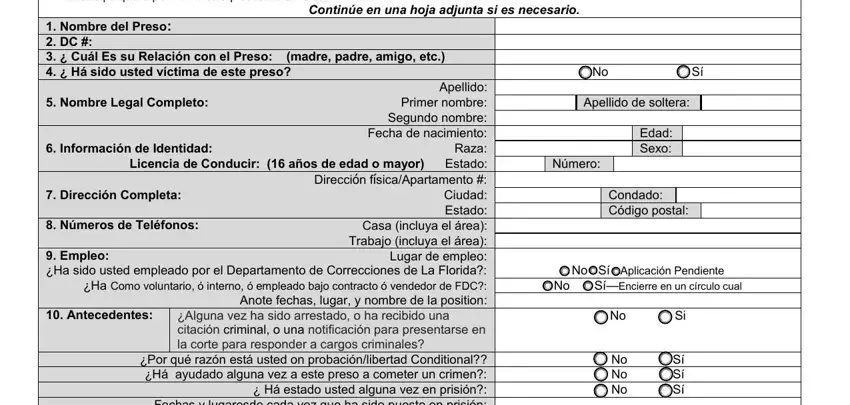 Entering details in florida department of corrections visitation form stage 3
