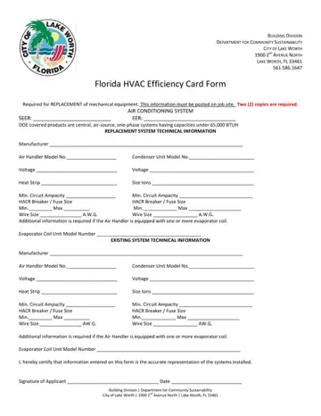 Florida HVAC Efficiency Card Form Preview