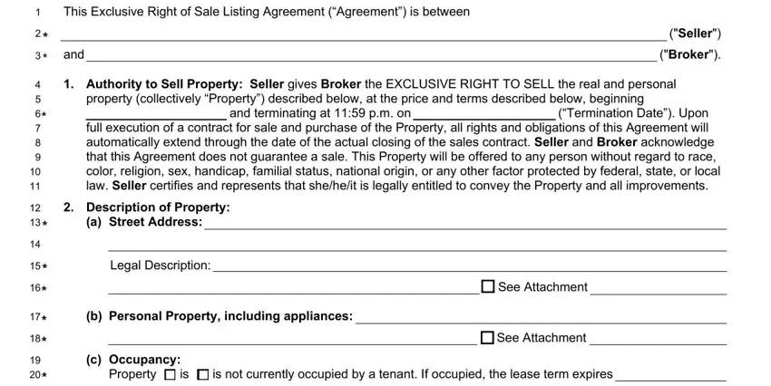 exclusive right of sale listing agreement florida empty spaces to fill in
